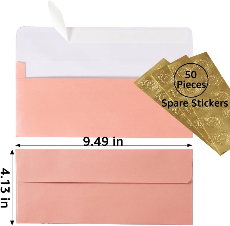 Wishop 50 Pack Shiny #10 Business Envelopes Self Seal Standard Envelopes with Gold Stickers for Office Checks, Business Cards, Letter Mailing Invoices, 4.13 x 9.49 Inches (Pink) - Image 2